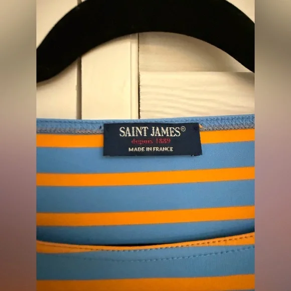 💙🧡 Saint James Blue and Orange Breton Striped Shirt Size 6  Made in France 🇫🇷 - Picture 3 of 8